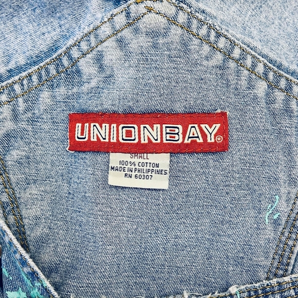 Unionbay Small Short Overalls Shortalls Denim Paint Splatter Custom Upcycled Y2K - Picture 7 of 7